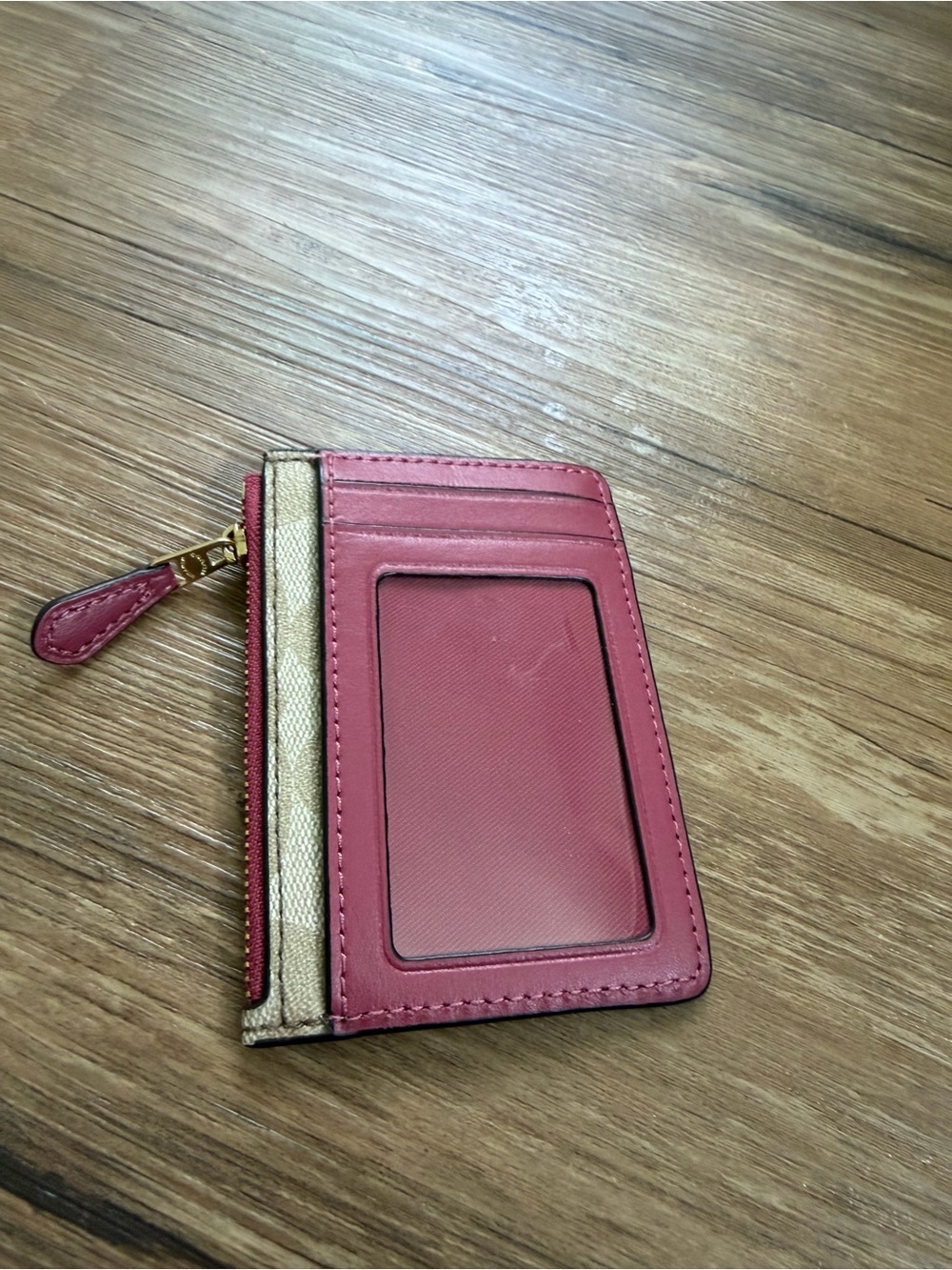 Coach Signature Canvas Card Case with Pink Trim - Picture 4 of 8